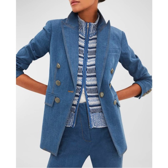 Veronica Beard Naira Denim Dickey Blazer Jacket - Size 6 - Picture 1 of 12